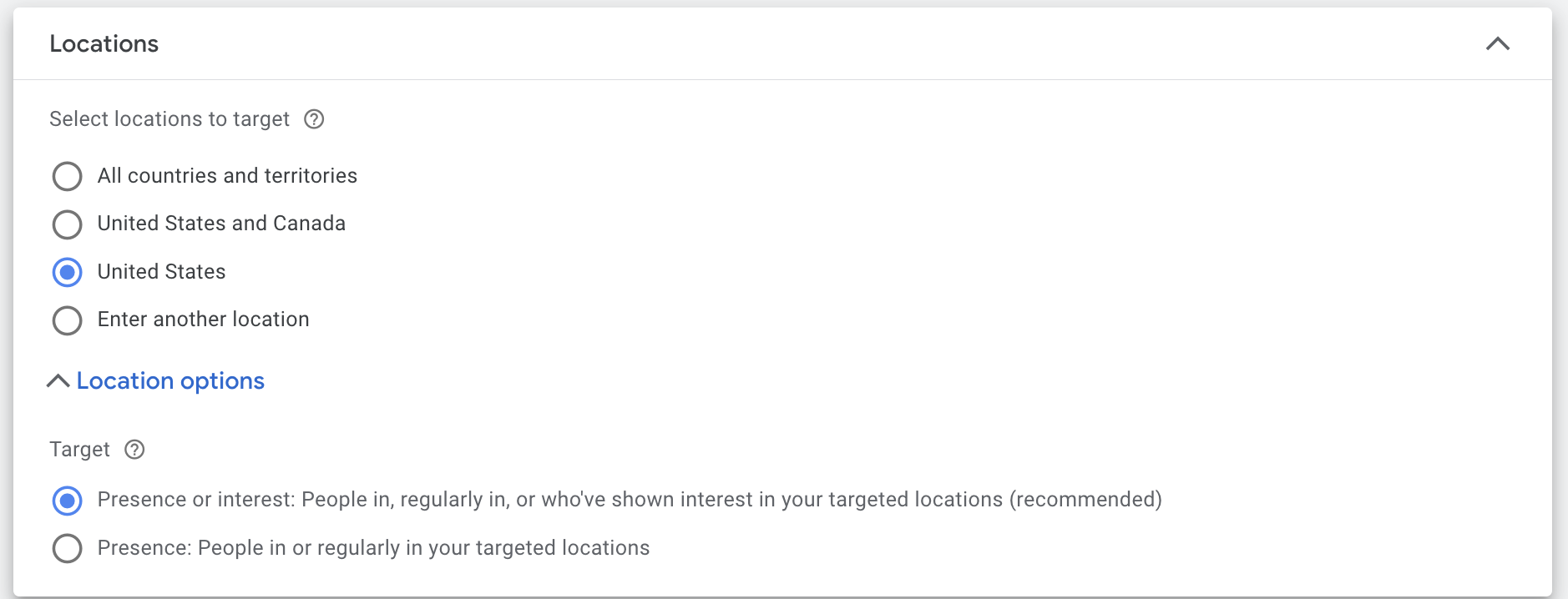 Google ad location targeting options