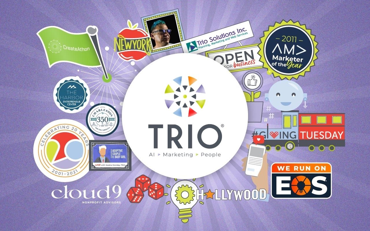 Graphic illustrating TRIO's 25 years of experience as a Charleston-based marketing agenyc.