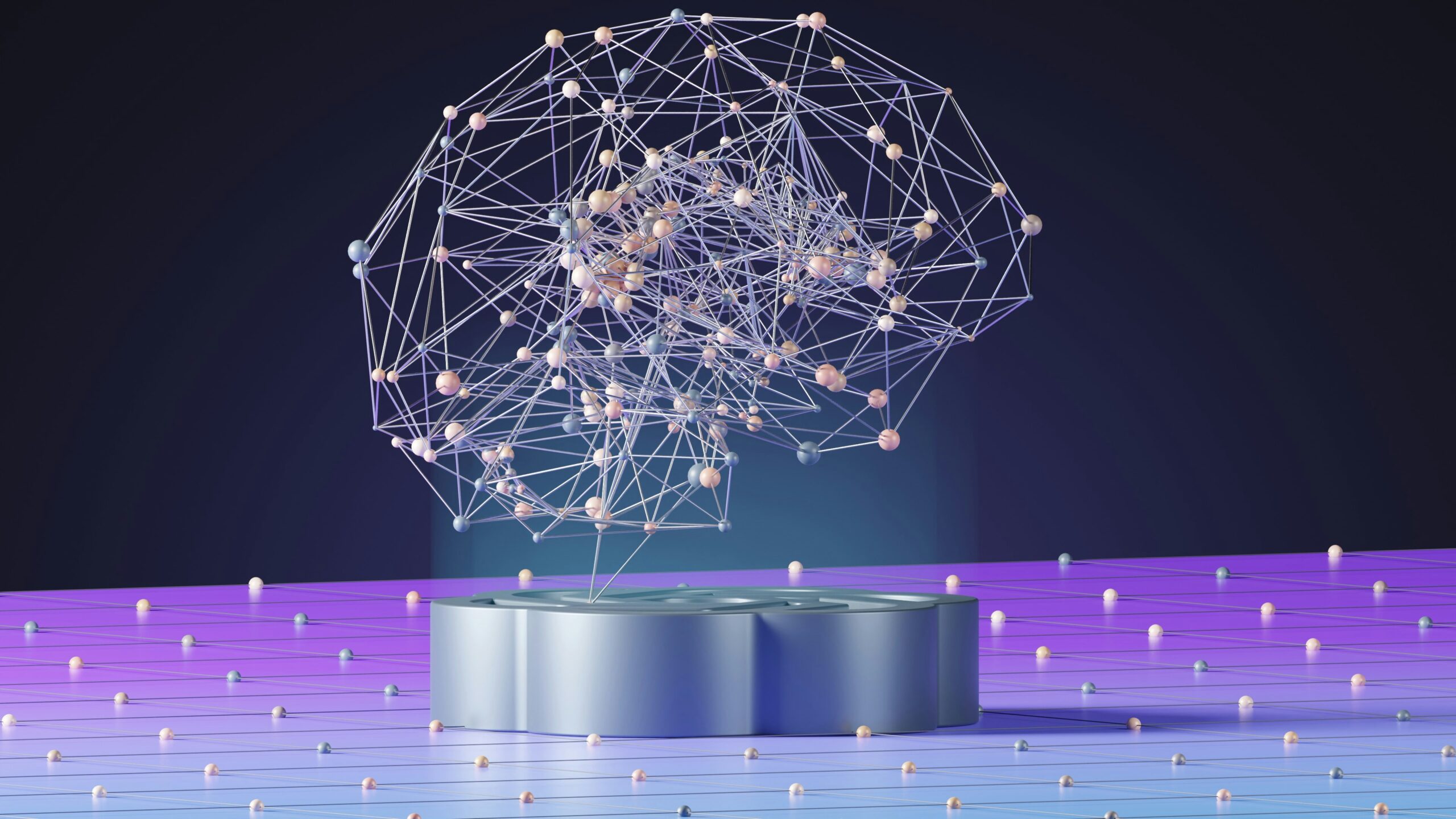 Digital brain showing data points and neural paths to represent artificial intelligence (AI).