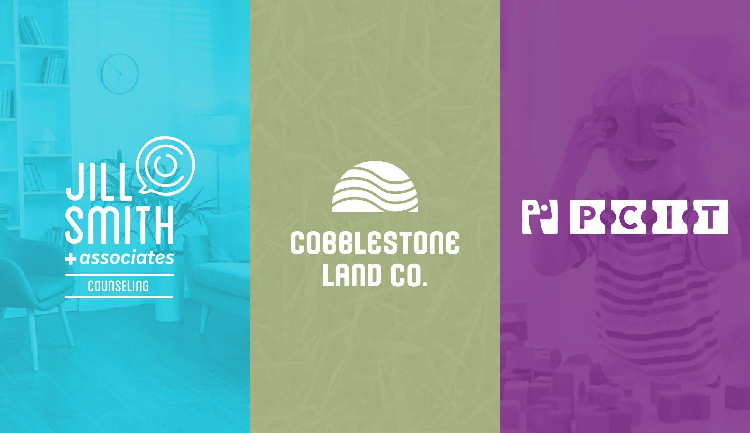 New marketing agency client logos, Jill Smith + Associates Counseling, Cobblestone Land Co. and Parent-Child Interaction Therapy (PCIT)